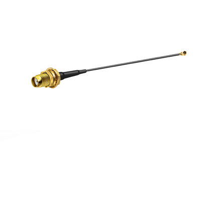 IPEX to SMA-K bulkhead coax pigtail cable, straight view on white background