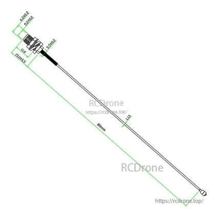 80mm cable length dimension diagram for IPEX to SMA/RP-SMA bulkhead female adapter