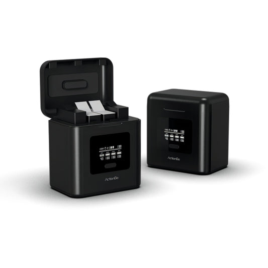 ISDT ActionGo ACG247 power bank charger in black with front display and flip-top lid battery slots