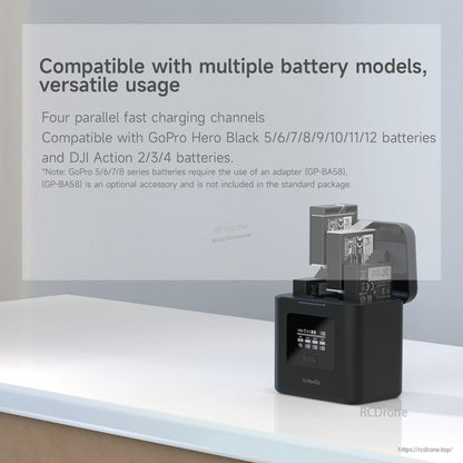 ISDT ActionGo ACG247 power bank charger with four battery slots and display, for GoPro Hero and DJI Action batteries