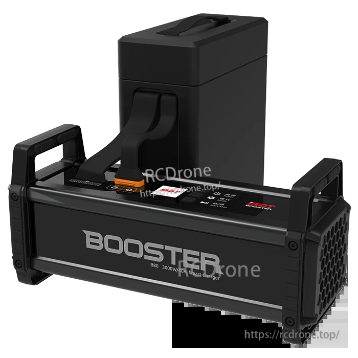 ISDT BOOSTER B80 smart LiPo balance charger with carry handle and 3000W/40A rating on the front