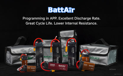 ISDT BattAir 3S 5200mAh 80C Smart LiPo Battery, ISDT BattAir 3S 5200mAh smart LiPo battery with XT60 lead and balance plug, displayed with LiPo safety bags