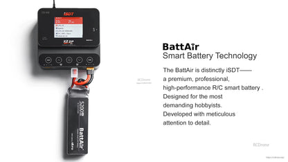 ISDT BattAir Smart 3S 5200mAh 80C LiPo Battery, ISDT BattAir 3S 5200mAh 80C smart LiPo battery connected to an iSDT K2 Zip charger display
