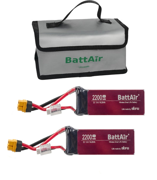 ISDT BattAir Smart LiPo Battery, ISDT BattAir LiPo Guard bag with two 2200mAh 2S 7.4V BattAir smart LiPo batteries and XT60 leads
