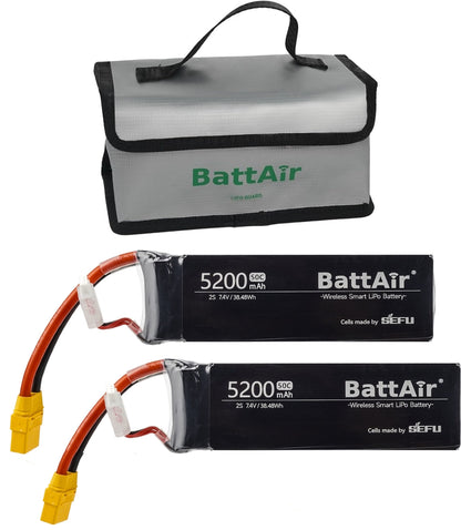 ISDT BattAir Smart RC LiPo Battery, ISDT BattAir smart RC LiPo batteries 5200mAh 2S 7.4V 50C with XT60 leads and BattAir LiPo guard bag