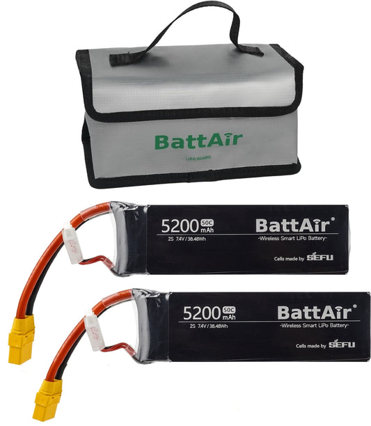 ISDT BattAir Smart RC LiPo Battery, ISDT BattAir smart RC LiPo batteries 5200mAh 2S 7.4V 50C with XT60 leads and BattAir LiPo guard bag