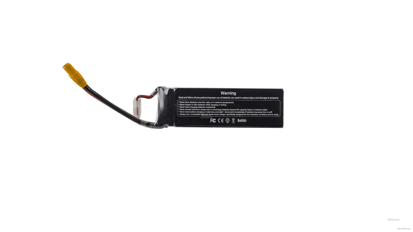 ISDT BattAir smart RC LiPo battery pack with warning label, XT60 power connector and balance lead