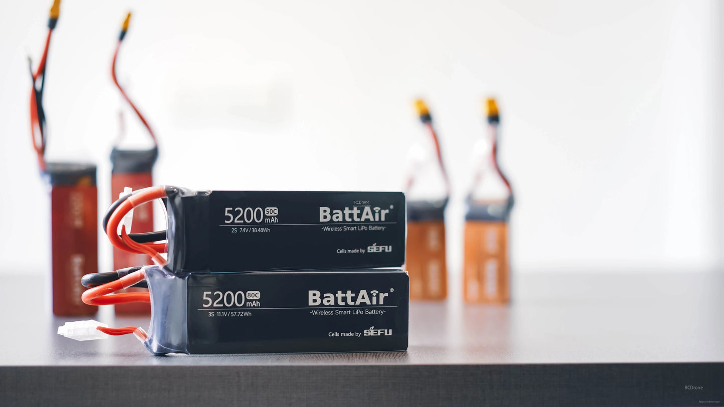 Batería inteligente ISDT BattAir RC LiPo 2S 5200mAh 80C paquete de 2, monitoreo por app & Registros de ciclos