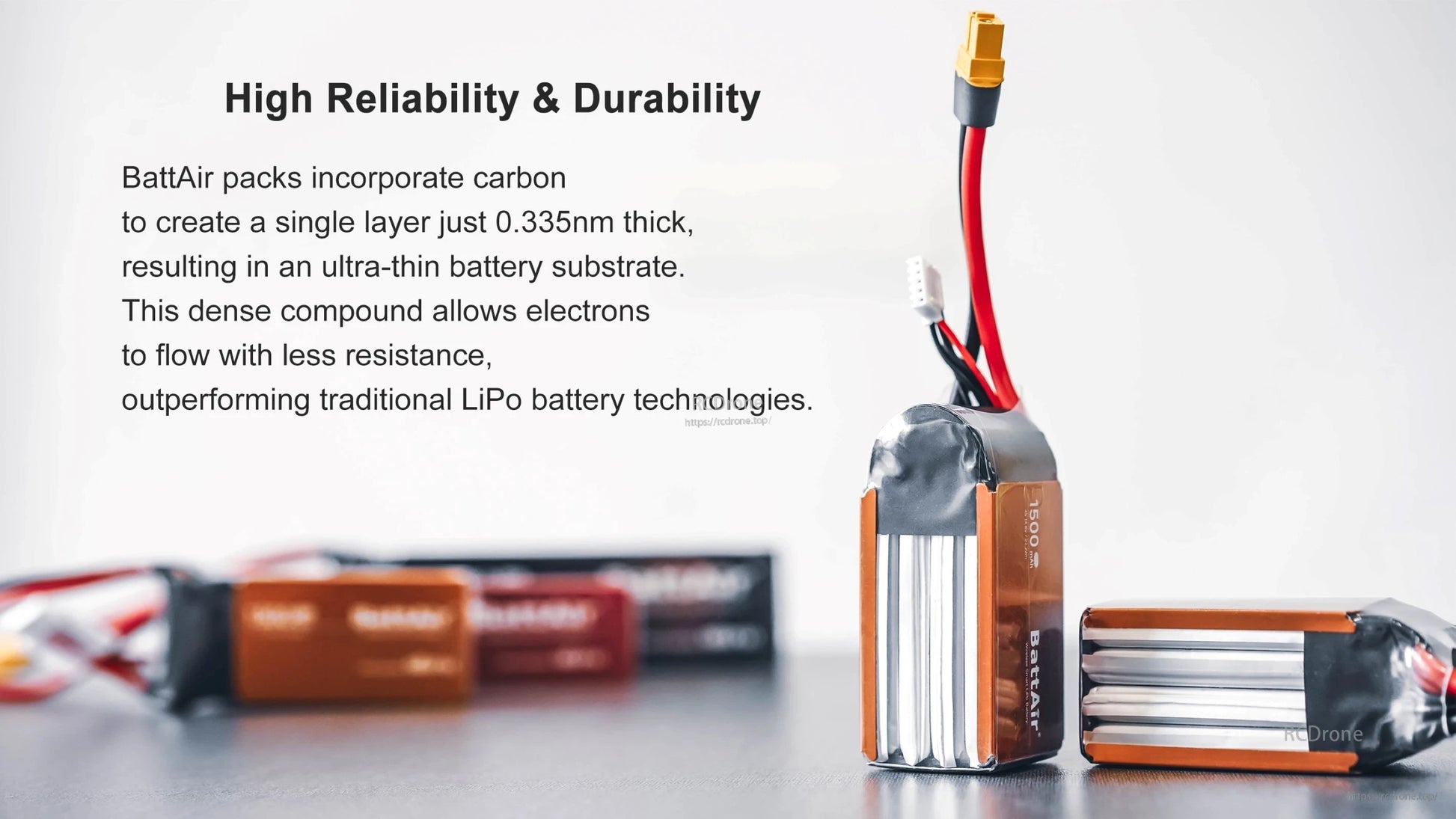 ISDT BattAir smart RC LiPo battery pack with slim metal-cased cells, XT60-style plug and balance lead