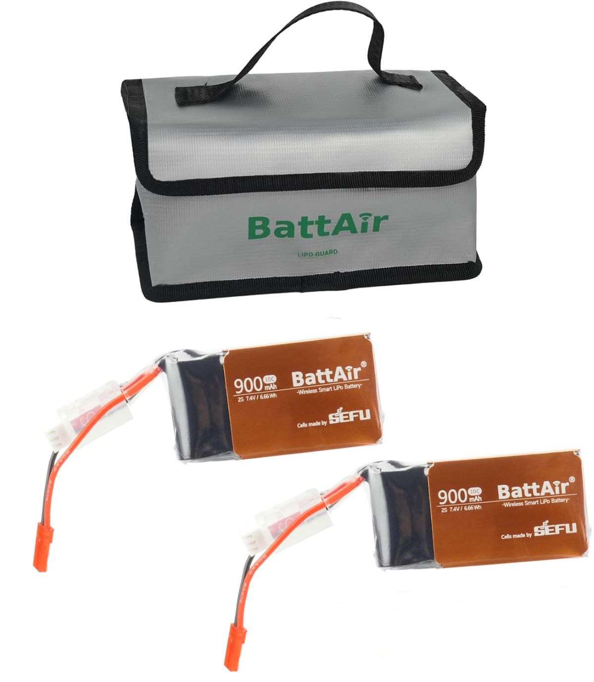 ISDT BattAir Smart RC LiPo Battery, ISDT BattAir smart RC LiPo batteries (900mAh 2S 7.4V) with balance/lead wires and BattAir LiPo guard bag