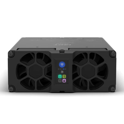 ISDT CM1620 battery charger module with dual cooling fans and a small color display showing Wi‑Fi status