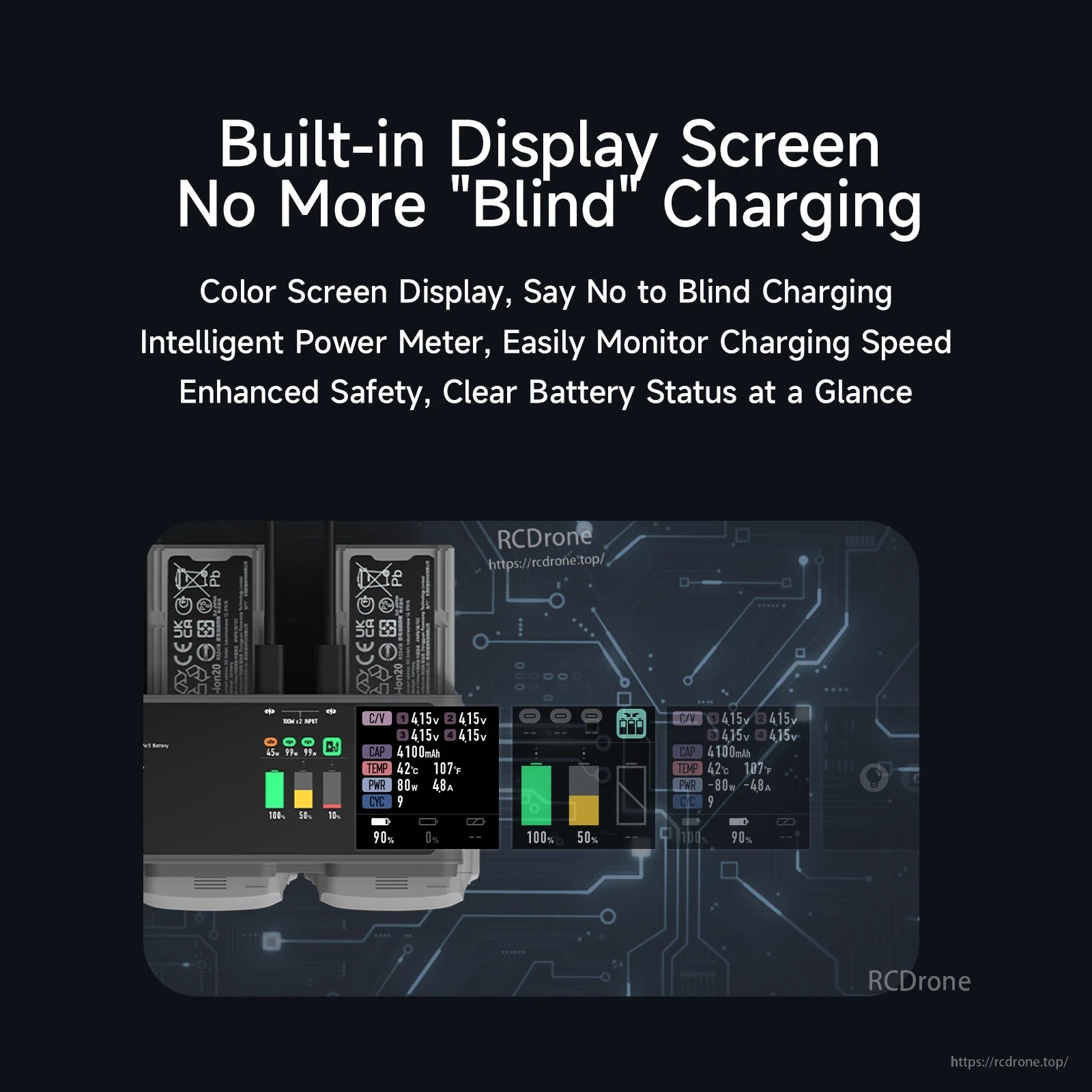 ISDT MA331 Air charging hub with built-in color LCD showing cell voltages, capacity, temperature and power