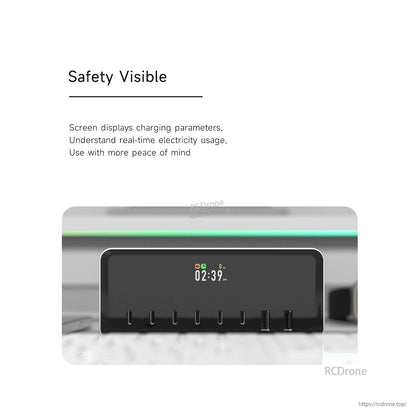 ISDT MASS2 desktop power station with front display, six USB-C ports and two USB-A ports