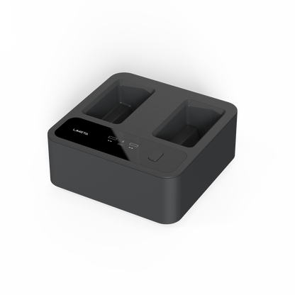 ISDT MC234AC Mini 3/4/4 Pro Drone Battery Charger, Compact mini drone battery charger dock with two charging bays and front status indicators in a black housing