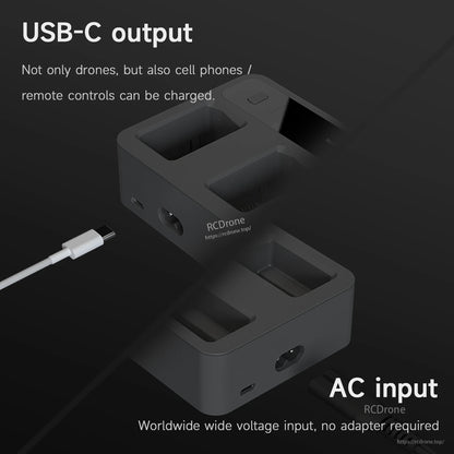ISDT MC234AC Mini 3/4/4 Pro Drone Battery Charger, ISDT MC234AC mini multi-slot drone battery charger with USB-C output and built-in AC input