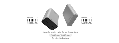 ISDT PB40 MINI Power Bank, ISDT PB40 mini 10000mAh power bank in silver with a black end panel and two charging ports