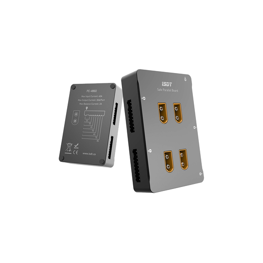 ISDT PC-4860 safe parallel charging board with four XT60 ports and side balance connectors (2S–8S)