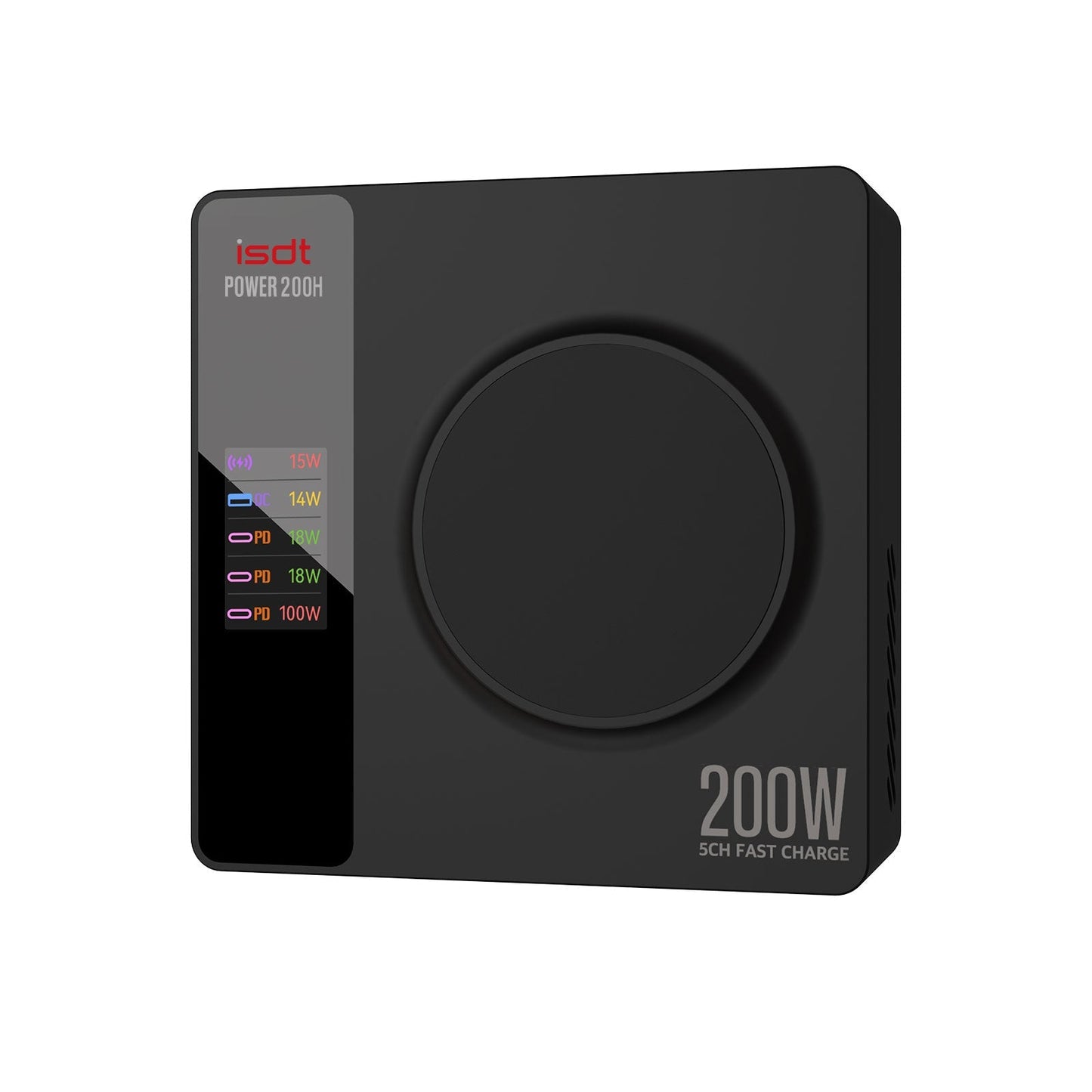 ISDT Power 200H USB-C Desktop Charger, ISDT Power 200H 200W 5-channel desktop charger with PD/QC power display and large center control dial