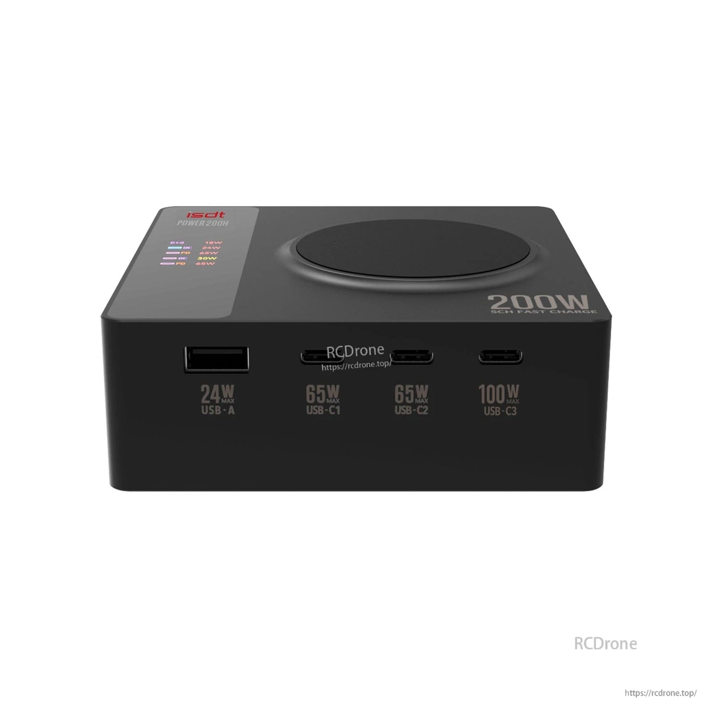 ISDT Power 200H USB-C Desktop Charger, ISDT Power 200H 200W desktop charger with 24W USB-A and three USB-C ports (65W, 65W, 100W)