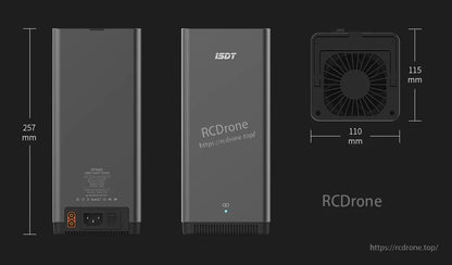 ISDT SP3060 DC power supply with AC inlet, power switch, dual output terminals, and 257 mm height dimensions