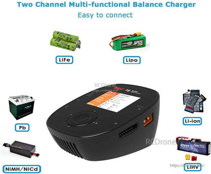 ISDT T6 Battgo Battery Charger, ISDT T6 Battgo balance charger with color screen, scroll control, and side balance/charge ports for RC batteries