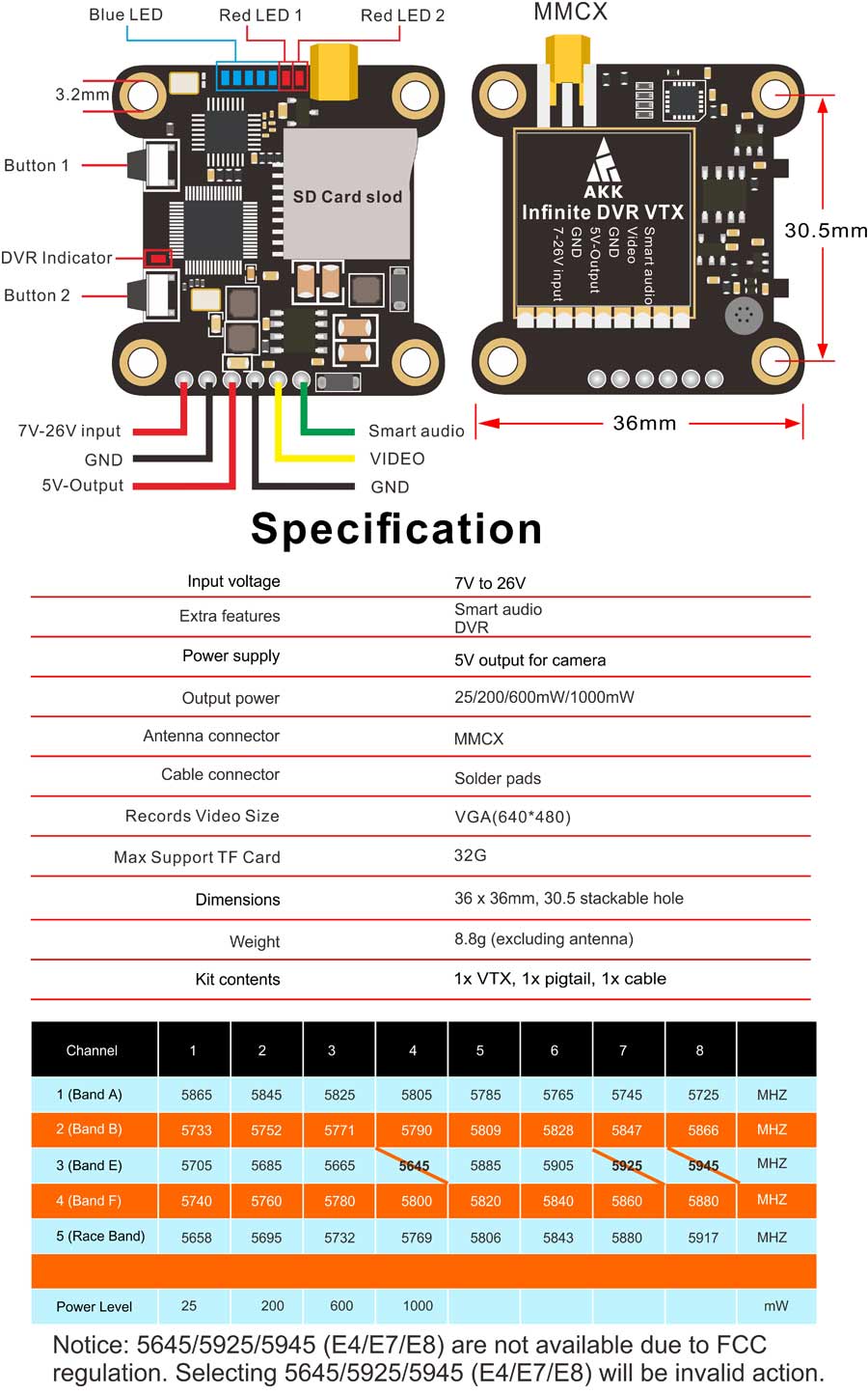 AKK Infinite DVR VTX - 5.8GHz 1000mW FPV Video Transmitter Super High Output Support OSD Configuring Upgraded Long Range Version 7 AKK Infinite DVR VTX 30.5mm DVR Indicator