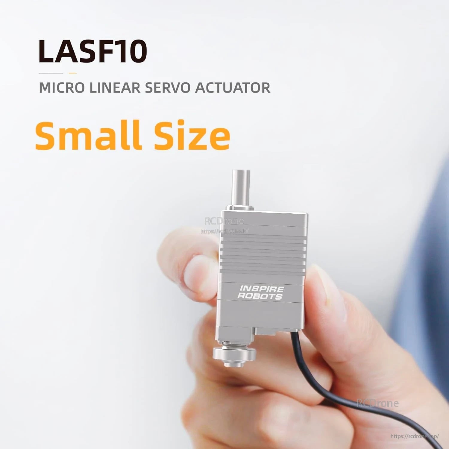 The LASF10 is a compact micro linear servo actuator with 10mm stroke, 150N force, ±0.02mm accuracy, and an integrated force sensor.