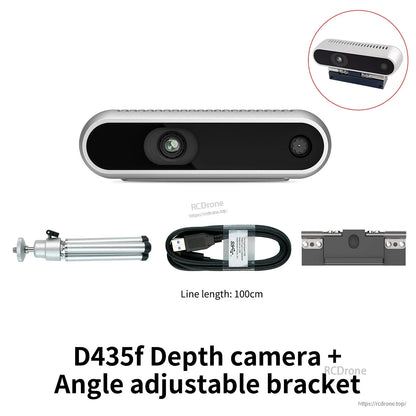D435f depth camera kit plus angle-adjustable bracket, includes USB cable (100 cm) and mount