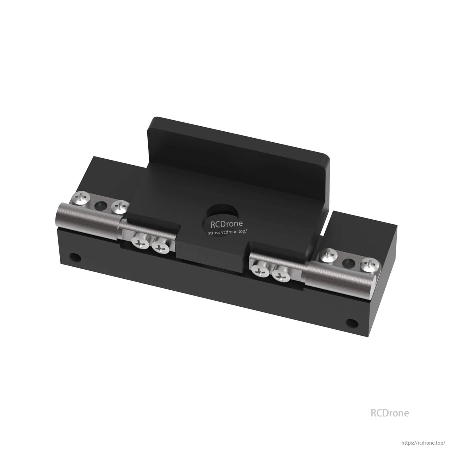 Angle-adjustable mounting bracket close-up with screws and metal hinge hardware