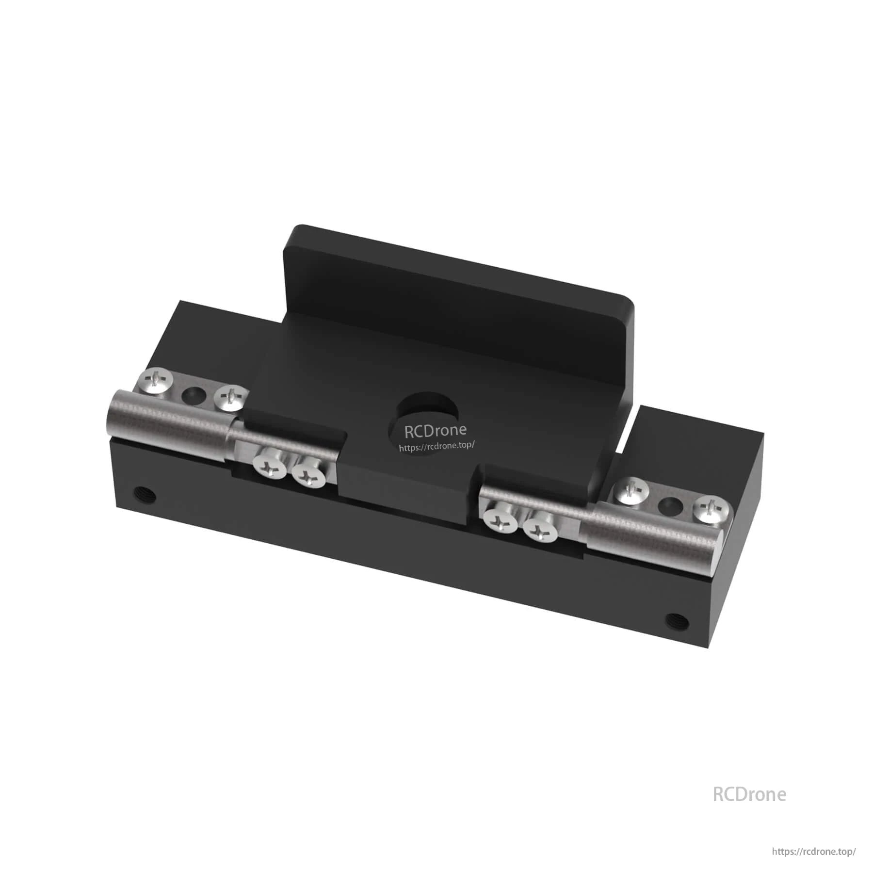 Angle-adjustable mounting bracket close-up with screws and metal hinge hardware