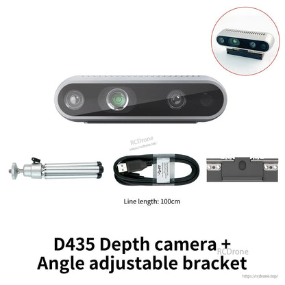 D435 depth camera kit plus angle-adjustable bracket, includes USB cable (100 cm) and mount