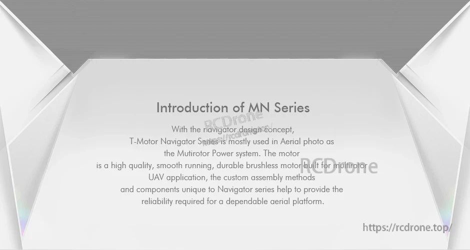 Introduction slide for T-Motor Navigator MN Series, describing brushless motors for multirotor UAV applications