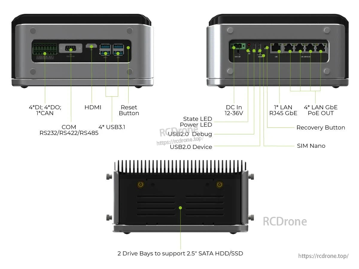 J3011 AI NVR Server, Industrial fanless AI server with Jetson Orin Nano and 8GB RAM.