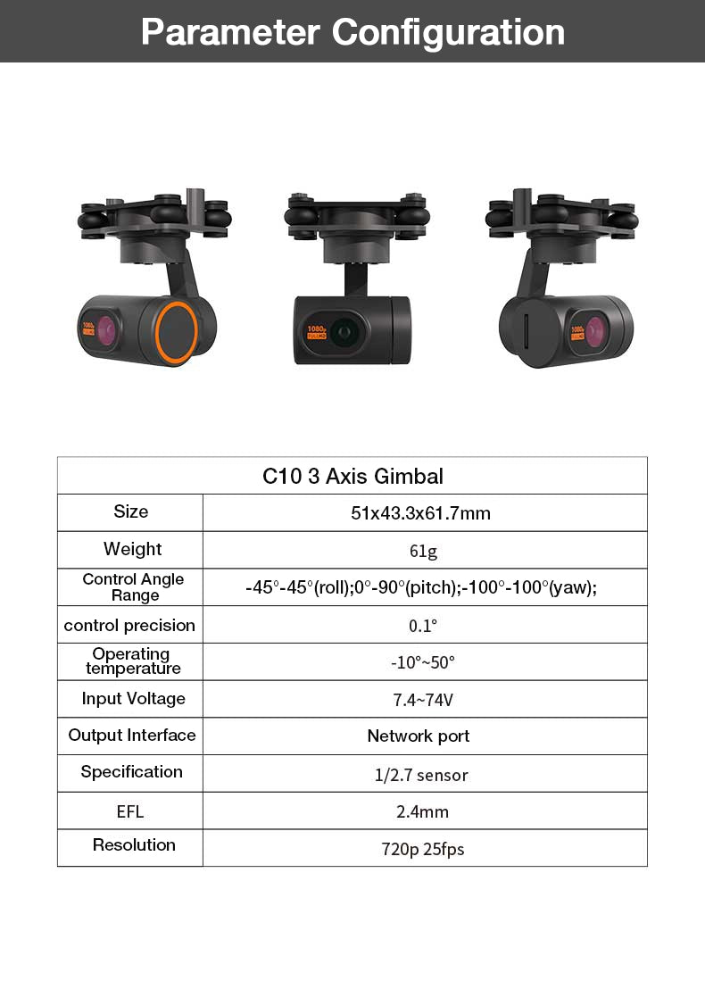 Skydroid C10 Pro Drone Gimbal, Skydroid C10 Pro Gimbal with 1080P camera and 3-axis stabilization.
