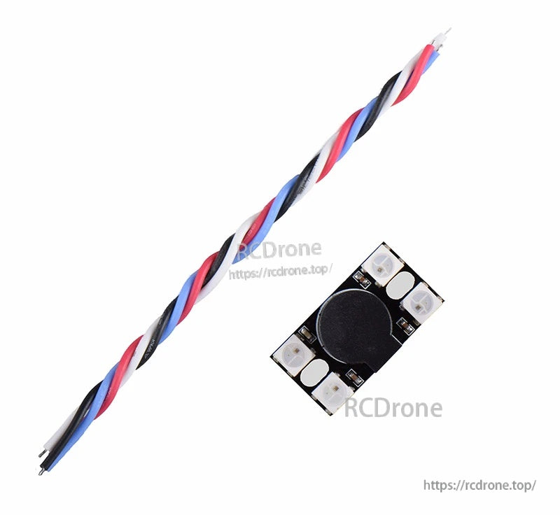 BZ110DB_WS2812 buzzer module with included 100 mm 4-wire lead for GND, 5V, LED signal, and BZ-