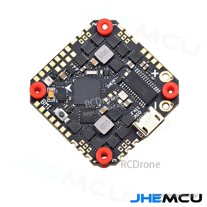 JHEMCU GHF411AIO-ICM F411 AIO flight controller with integrated 40A ESC, top view with USB port