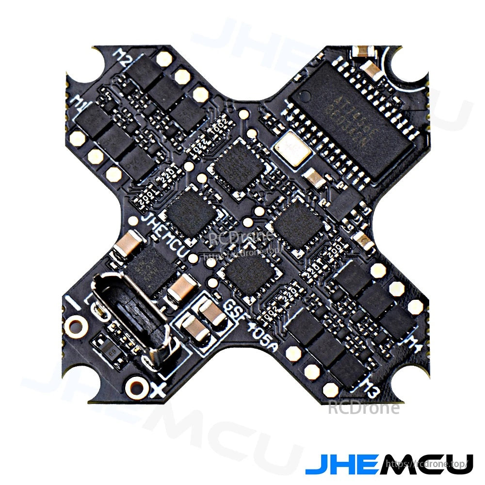 Pad and component close-up highlighting compact layout and labeled connection areas for a micro quad installation