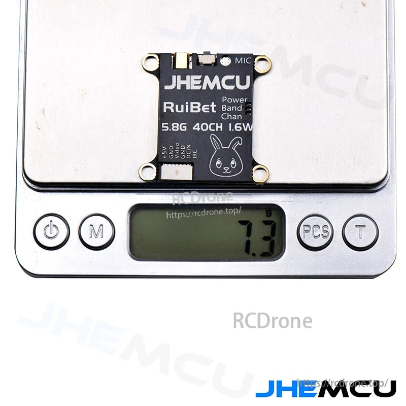 JHEMCU RuiBet Tran-3016W VTX weight check on digital scale reading 7.3 g
