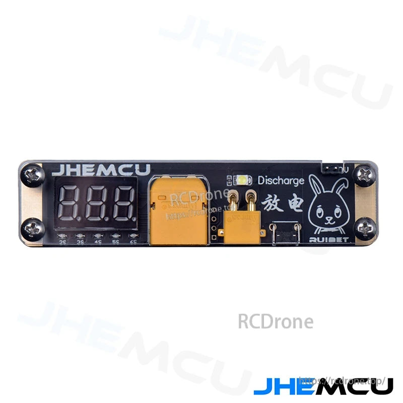 JHEMCU Ruibet 2–6S LiPo/LiHv discharger module with 3-digit voltage display and XT30/XT60 ports