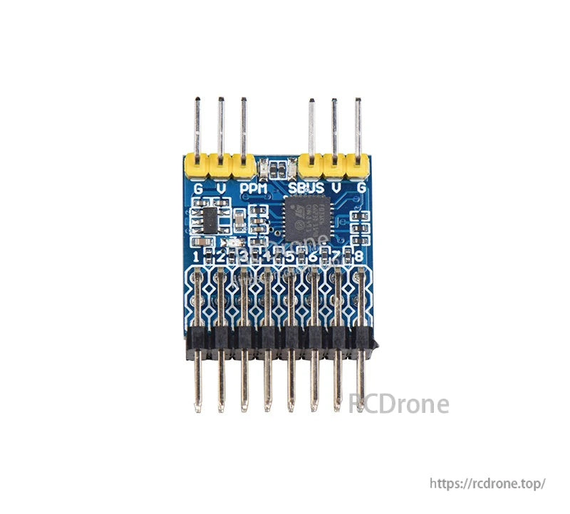 JHEMCU SPP signal converter with soldered pin headers for SBUS, PPM and 8 PWM channel connections