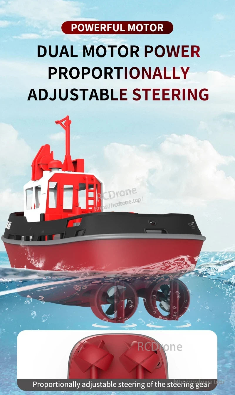 JIKEFUN 686 Remote Control Tugboat, Powerful motor with dual motors for proportional and precise steering control