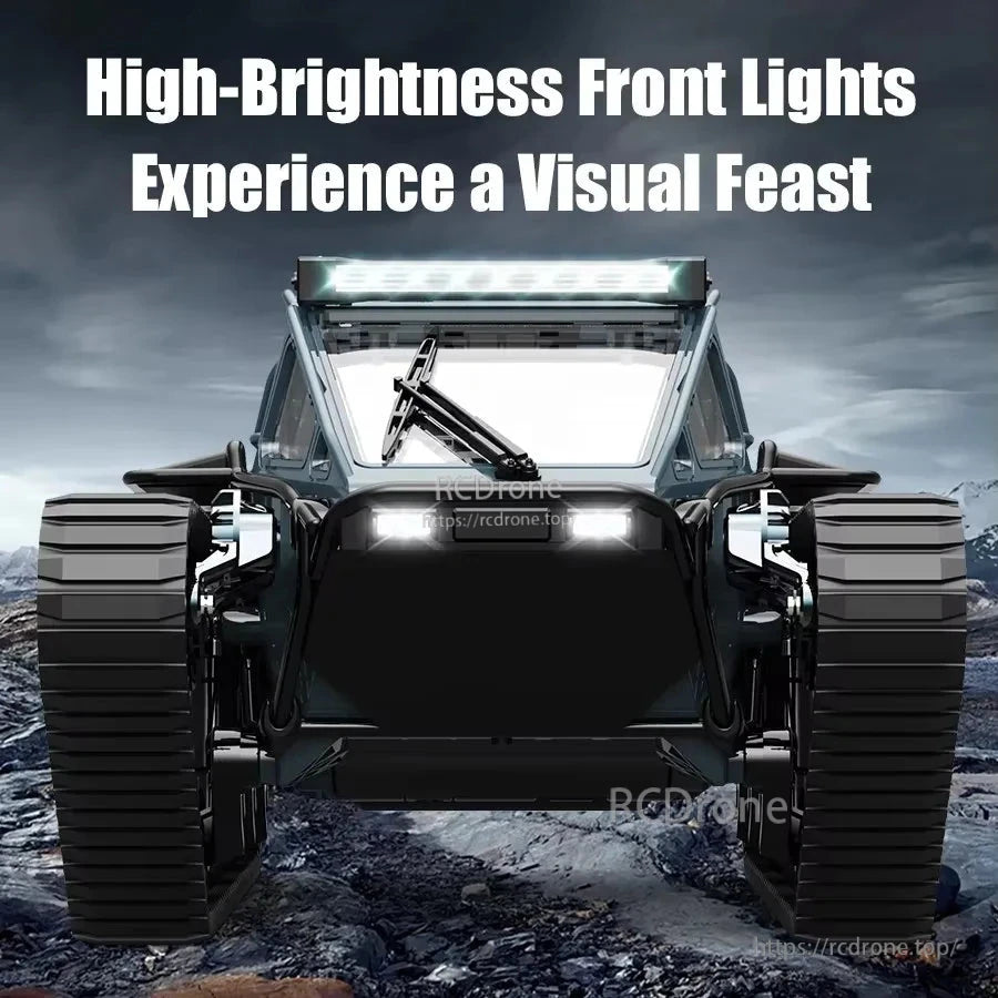 High-brightness front lights, visual feast, tracked RC vehicle, LED illumination.