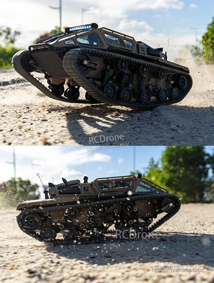 JJRC C8812 RC Tank, Lighting system features front and rear headlights, interior ambient lighting, and an adjustable roof light bar with 13 switchable light modes.