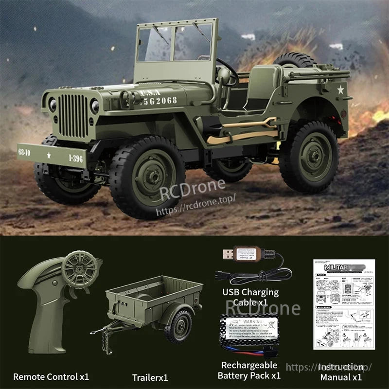 JJRC C8815 1/10 WILLYS JEEP RC Car, JJRC Willys Jeep RC car with 4WD, LED lights, and 2.4GHz control.