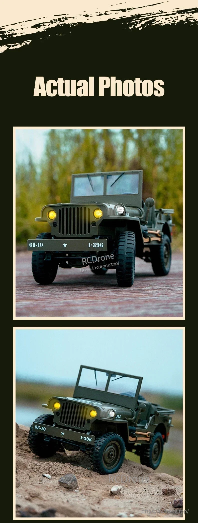 JJRC C8815 1/10 WILLYS JEEP RC Car, Device has dimensions 34.5x16x17.5cm and uses 7.4V lithium battery, suitable for users 14+ years old.