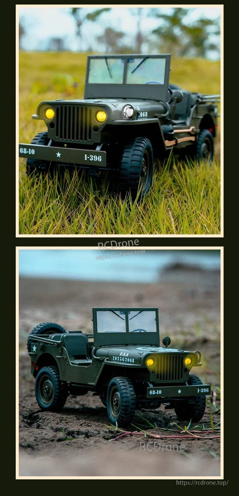 JJRC C8815 1/10 WILLYS JEEP RC Car, The car has LED headlights, rear lights, turn signals, and separate control for its searchlights.