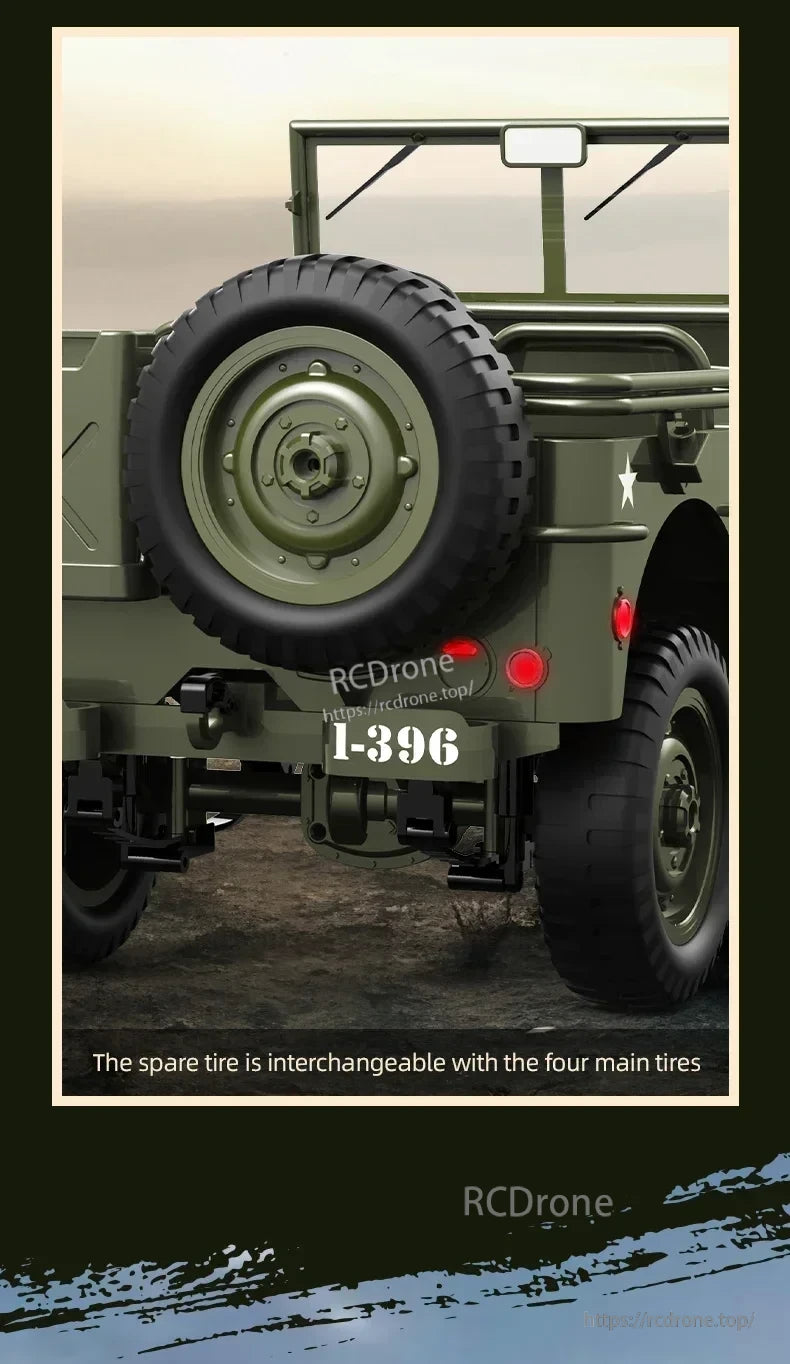 JJRC C8815 1/10 WILLYS JEEP RC Car, Spare tire interchangeable with four main tires, model I-396.