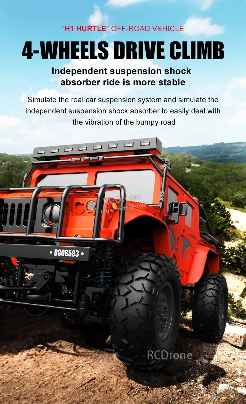 JJRC Q121 RC CAR, H1 HURTLE is a 4WD off-road vehicle with independent suspension and shock absorbers for stable, smooth rides on rough terrain. (20 words)