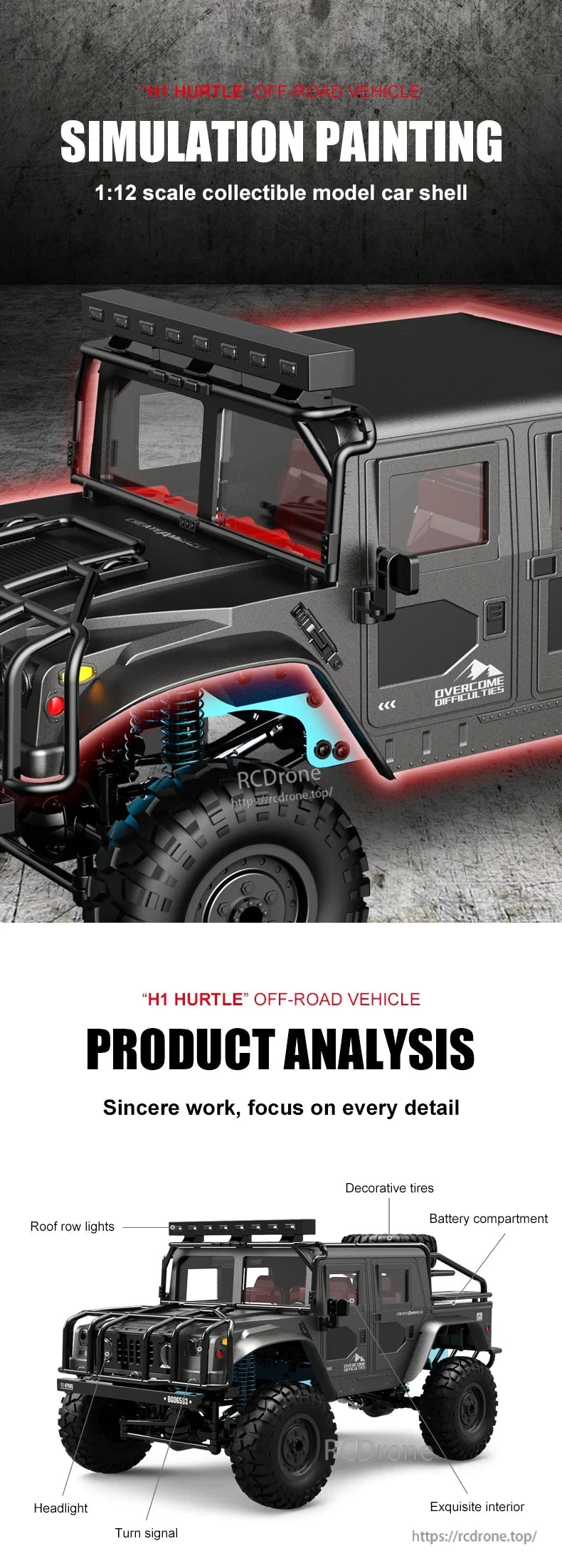 JJRC Q121 RC CAR, H1 HURTLE 1:12 scale off-road model features realistic design, functional lights, detailed interior, and fine craftsmanship—ideal for collectors seeking high-quality replicas.