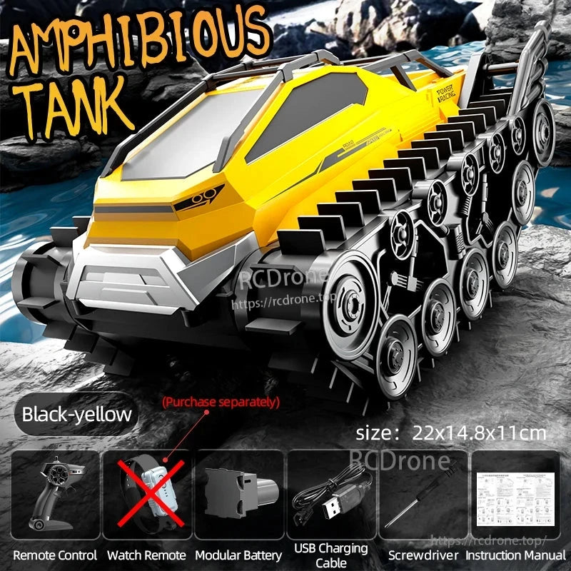 The JJRC Q183 is a remote control car that amphibious, has a range of 40m and runtime of 15-18 minutes.